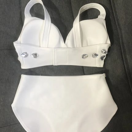 Rhinestone Bikini Bra & High-Waist Shorts 2-Piece Performance Costume Set