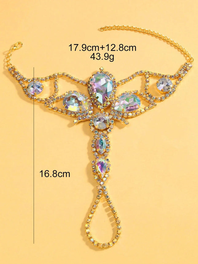 Oversized Crystal Rhinestone Hand Harness Bracelet Drag Queen Catwalk Stage Jewelry
