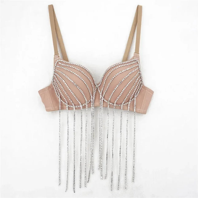 Tassel Fringe Push-Up Bra Corset Top Showgirl Stage Performance Bustier