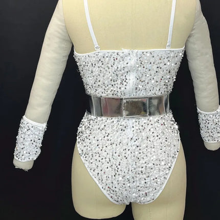 Sequined Rhinestone Bodysuit & Gogo Dance Performance Outfit
