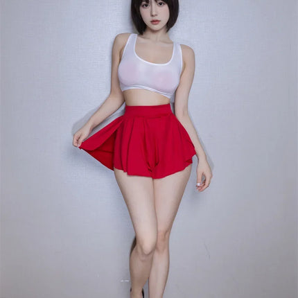 Ice Silk High-Waist Split Flared Mini Shorts High-Stretch Micro Hot Pants
