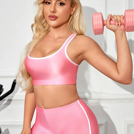 Metallic High-Stretch Crop Tank & Shaping Shorts 2-Piece Activewear Set