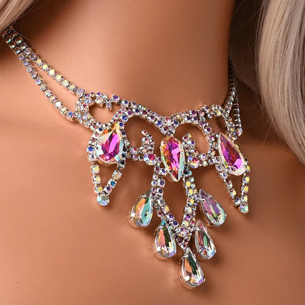 AB Rhinestone Water Drop Necklace