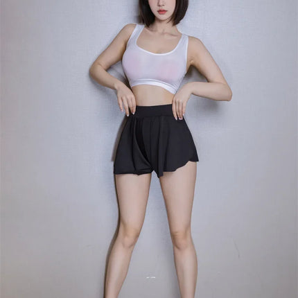 Ice Silk High-Waist Split Flared Mini Shorts High-Stretch Micro Hot Pants