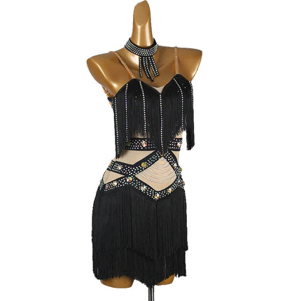 Professional Latin Dance Competition Dress & Tassel Fringe Performance Outfit
