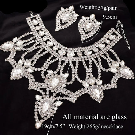 Oversized Glass Gemstone Choker Necklace & Earrings Drag Queen Stage Jewelry Set