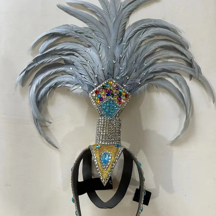 The Stardust Dionysia – Silver & Charcoal Feather Carnival & Masque Ball Headdress