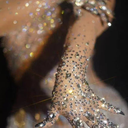 The Stardust Illusion Rhinestone Gloves – Luxury Crystal Mesh Opera Gloves