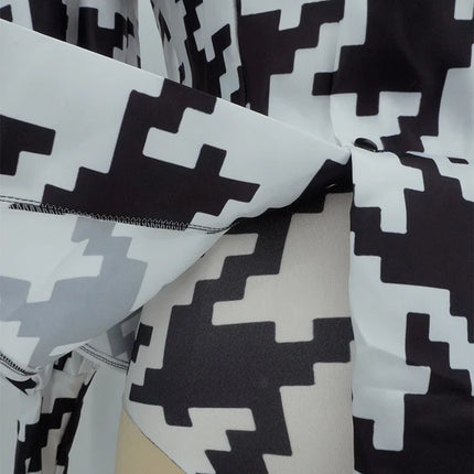 Houndstooth Geometric Print Bodysuit, Over-Knee Boots & Statement Hat 3-Piece Stage Costume Set