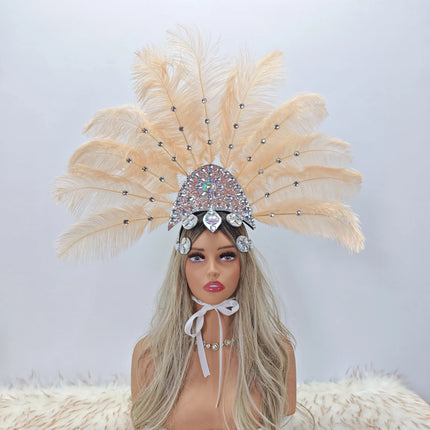 Artisanal Ostrich Feather Showgirl Headdress & Carnival Hair Accessory