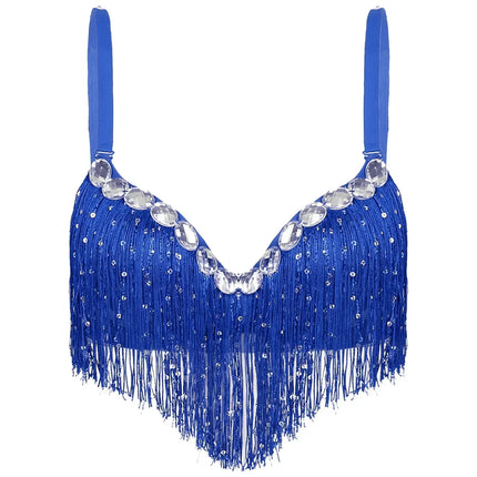 The Stardust Oasis Sirena – Sequined Tassel & Rhinestone Push-Up Belly Dance Bra Top