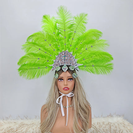 Artisanal Ostrich Feather Showgirl Headdress & Carnival Hair Accessory