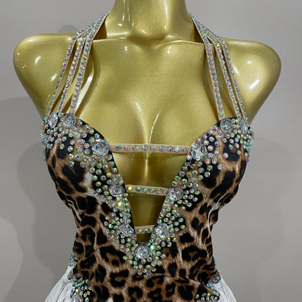 The Wildcat Stardust Tassel Bodysuit – Luxury Rhinestone Leopard Showgirl Costume