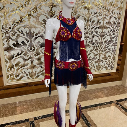 Regal Feathered Backpiece and Rhinestone Costume Set