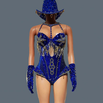 The Stardust Showstopper 4-Piece Rhinestone Ensemble – Luxury Stage Bodysuit & Jumpsuit Set