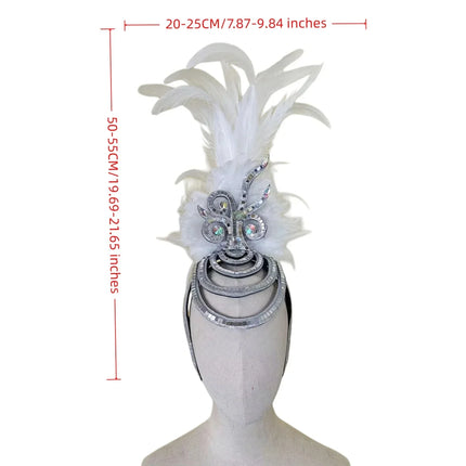 The Stardust Dionysia – Pure White Feather Carnival & Masque Ball Headdress