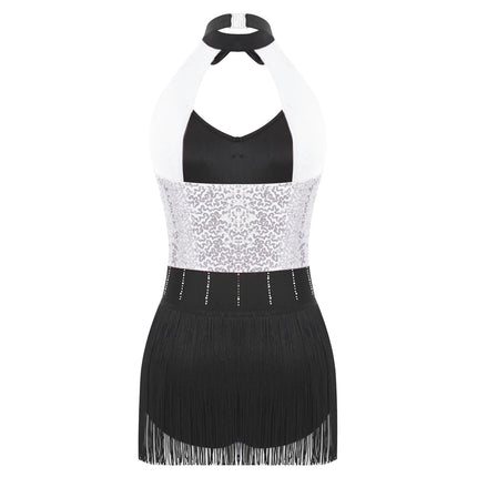 The Stardust Tuxedo Tassel Bodysuit – Luxury Sequins & Rhinestone Showgirl Leotard