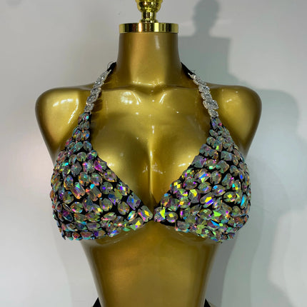 Crystal Diamond Bikini Two-Piece Set Sparkle Stage Performance Outfit