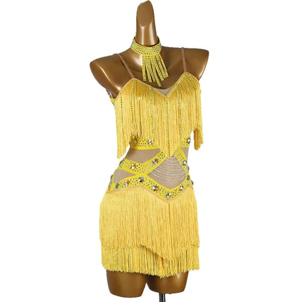 Professional Latin Dance Competition Dress & Tassel Fringe Performance Outfit