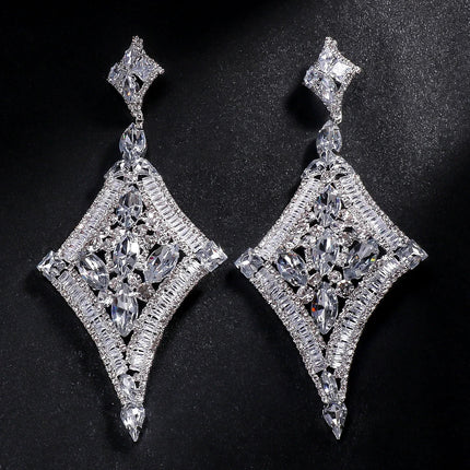 Oversized Glass Crystal Diamond Statement Drop Earrings Drag Queen Stage Jewelry