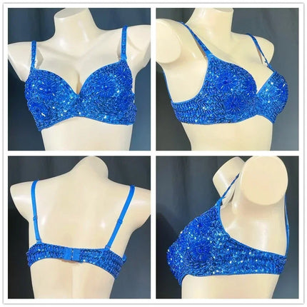 The Stardust Prism Sirena – Deluxe Beaded & Sequined Push-Up Belly Dance Bra Top