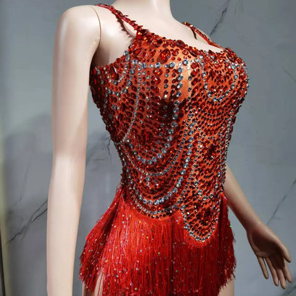 The Stardust Festival Fringe Bodysuit – Luxury Rhinestone Tassel Showgirl Costume