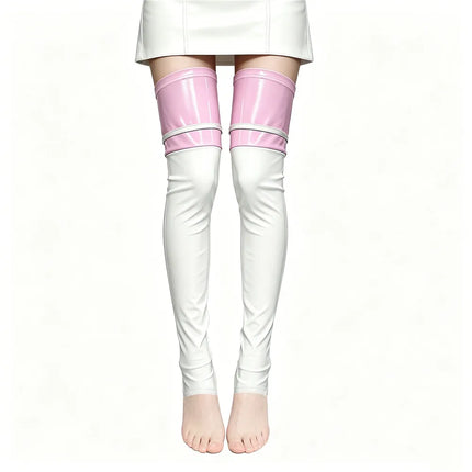 PU Faux Leather Patchwork Thigh-High Open-Foot Boot Stockings