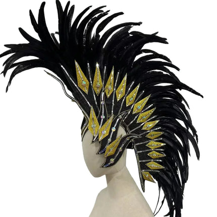 The Stardust Dark Empress – Premium Black Feathered Carnival & Gogo Headdress