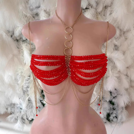 Baroque-Style Multi-Layer Beaded Body Chain Fringe Halter Necklace Openwork Top