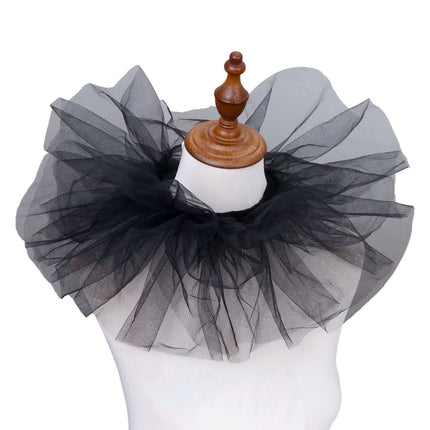 Fluffy Mesh Clown Ruff Collar & Vintage Masquerade Circus Costume Accessory