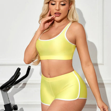 Metallic High-Stretch Crop Tank & Shaping Shorts 2-Piece Activewear Set