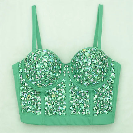 The Stardust Prism Siren – Glitter Crystal Bustier Corset Crop Top