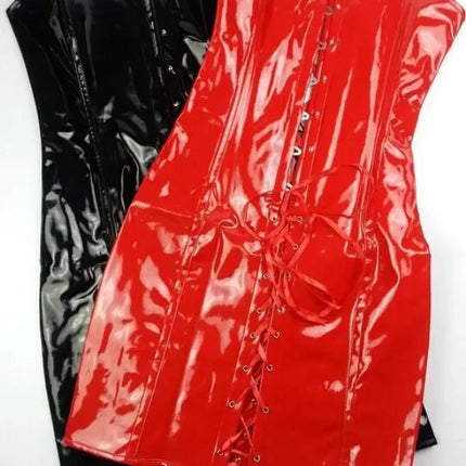 Steampunk PU Leather Overbust Corset Dress & Long Torso Waist Trainer