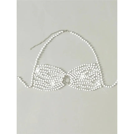 The Venus Pearl Halter Bikini Top – Luxury Woven Diamond & Pearl Showgirl Swimwear
