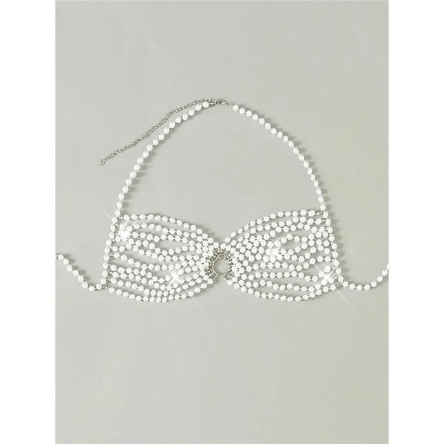 The Venus Pearl Halter Bikini Top – Luxury Woven Diamond & Pearl Showgirl Swimwear
