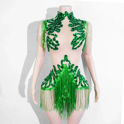 The Stardust Midnight Cabaret Bodysuit – Luxury Rhinestone & Mesh Showgirl Costume