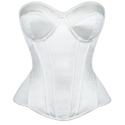 Overbust Corset Bustier Top Built-In Bra Cup Lace-Up Waist Cincher