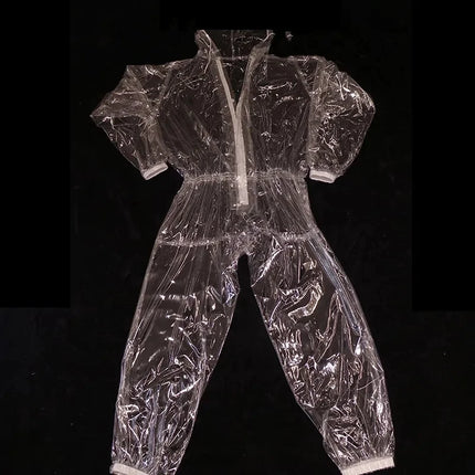 Handmade Clear PVC Hooded Jumpsuit & Waterproof Stage Clubwear Costume