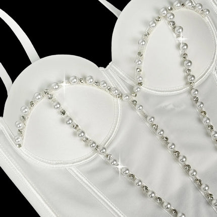 Pearl Embroidered Bustier Corset Crop Top High Street Evening Bralette