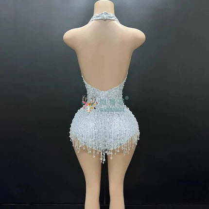 The Stardust Gradient Siren Dress – Luxury Rhinestone Tassel Latin Dance Costume