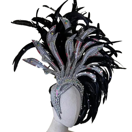 The Stardust Shadow Monarch – Premium Black Feathered Samba & Carnival Crown
