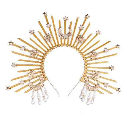 Sunburst Spike Sun Crown-Moon Star Greek Goddess Gold Halo Headband