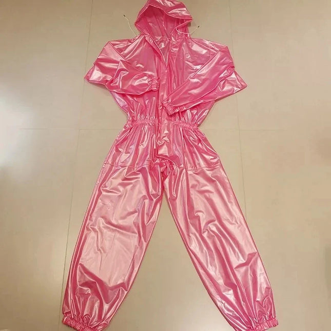 Handmade Clear PVC Hooded Jumpsuit & Waterproof Stage Clubwear Costume