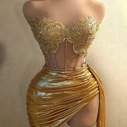 The Stardust Siren Draped Mini Dress – Luxury Rhinestone Mesh Stage Dress