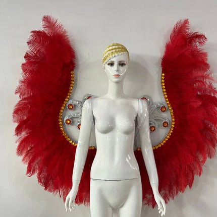 Two-Layer Feather Backpiece with Matching Rhinestone Headdress