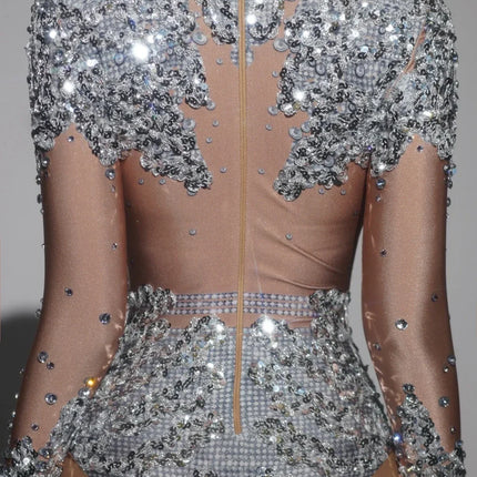 Sparkly Rhinestone & Sequin Stretchy Leotard Stage Performance Costume