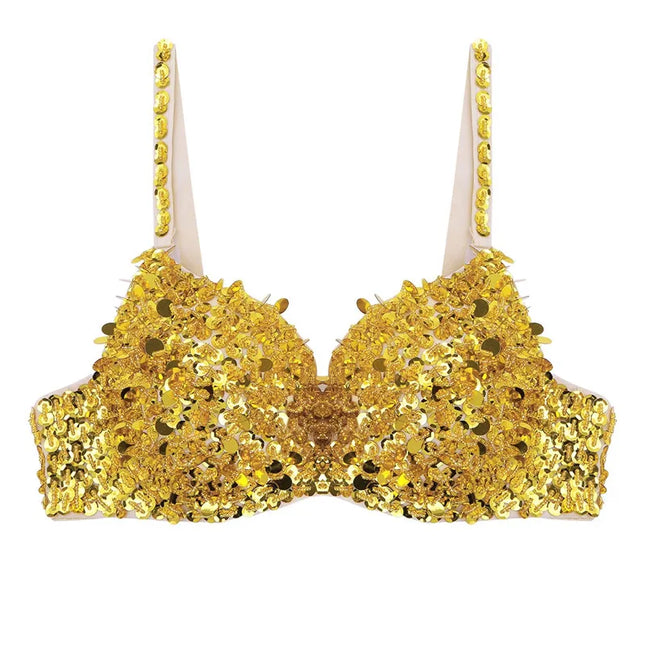 The Stardust Prism Sirena – Sequined & Looped Beading Padded Push-Up Bra Top