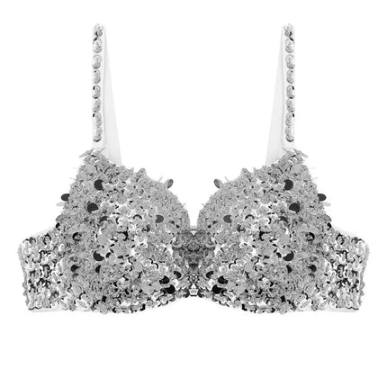 The Stardust Prism Sirena – Sequined & Looped Beading Padded Push-Up Bra Top