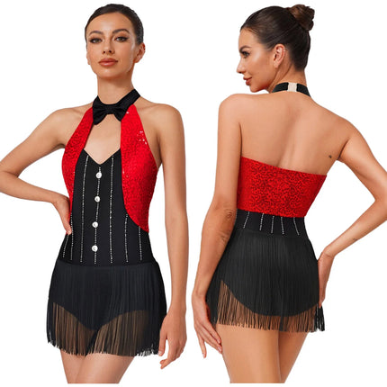 The Stardust Tuxedo Tassel Bodysuit – Luxury Sequins & Rhinestone Showgirl Leotard