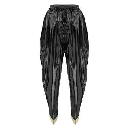 Men's Metallic Shiny Harem Dhoti Pants Gold Brocade Trim Prince Cosplay Costume